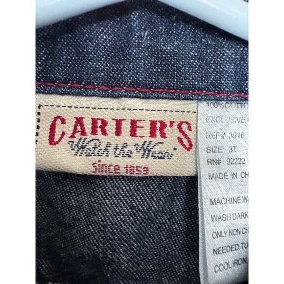 Vintage Carters Denim Dress Size 3T Ruffle Sleeve, Applique, Red Buttons Toddler - Picture 4 of 7